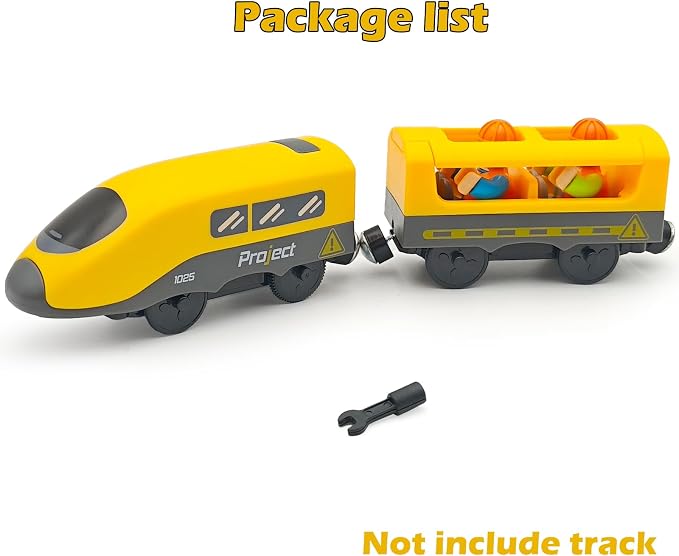 Battery Operated Police Train for Wooden Train Tracks with Figures Kids Magnetic Wooden Trains Set for Toddlers Boys 3-5 4-8 (Without Battery and Tracks) (Yellow)