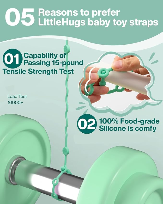 LittleHugs Toy Straps for Baby, Adjustable Toy Holder for Stroller Accessories, Silicone Tether Pacifier Clip, No Throw Baby Travel Essential Leash for High Chair, Car Seat (6-Pack)