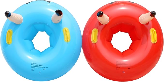 Banzai: Bump ‘N Bull Battle Set - Red & Blue, 2 Inflatable Body Bumper Toys, 37" Animal Ring Boppers, Bouncer Grip Handles, Outdoor Game Play, Kids 4+