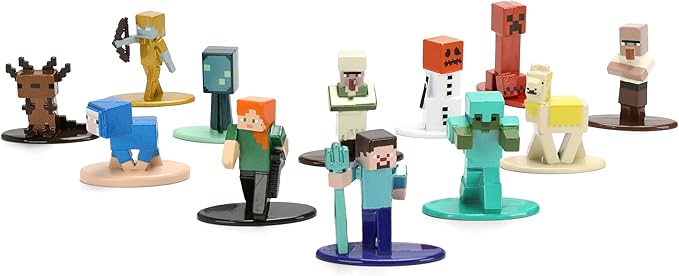 Jada Minecraft Nano Metalfigs Series 17 – Die-Cast Figure 12-Pack – Includes Steve, Alex, Diamond Armor Zombie & More Toys