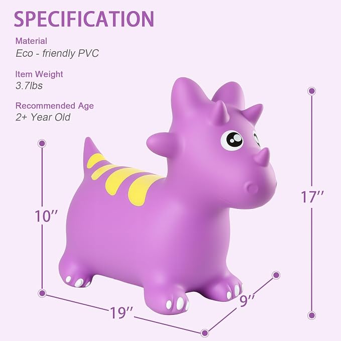 INPANY Bouncy Horse, Dinosaur Hopper Toys for Boys, Gifts Toy for Kid | Eco-Friendly PVC, Low Center Gravity, Cute Cartoon Design, Load 100 Lbs, Learn & Exercise & Active Fun, Gifts for 1-3 Kids