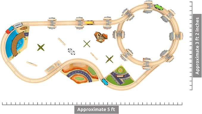 Wooden Train Set 141 Pc Build and Play Elevated Track System STEAM Accredited National Park Animal Railway Multi Level Spiral STEM Toy Gift for Grandkids Kids Toddlers Compatible Thomas Brio Railway