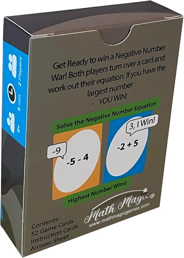 Negative Number War - A Fun Pre-Algebra Math Game for Kids 8-12 and Adults. Practice Adding and subtracting Negative Numbers While Having Fun!