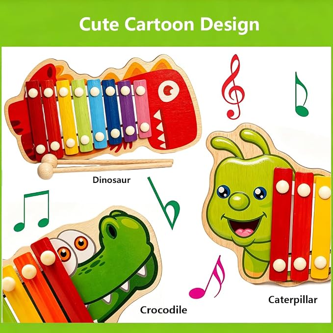 Xylophone for Toddlers, Animal Shape Wooden Baby Xylophone with 8 Scales and 2 Mallets,Colorful Kids Musical Instrument Educational Montessori Toys (Caterpillar)