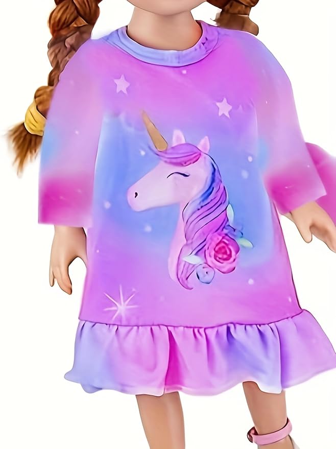 Bow Dream Toddler Girls Cartoon Dress and Matching American Girl Doll Clothes for Girls Long Sleeve