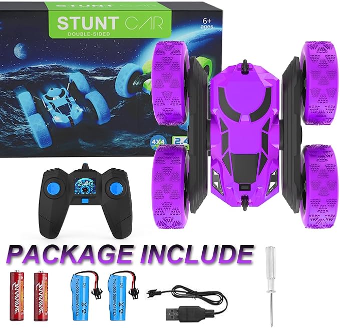 Hamdol Remote Control Car for Kids, 360° Spinning RC Stunt Car with Lights, 4WD Electric Off-Road Vehicle, 2.4GHz Rechargeable Toy Cars for Boys Girls Age 6 7 8 9 10 11 12, Birthday