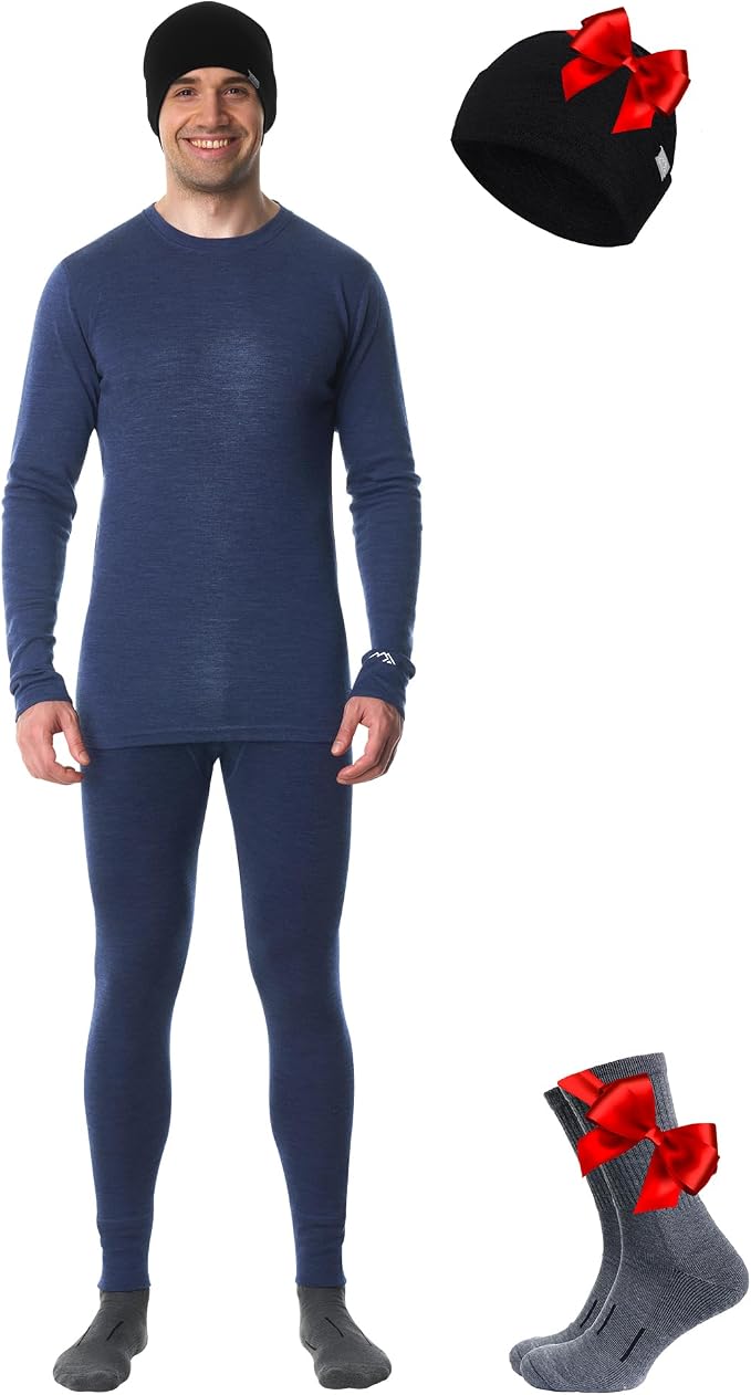 Merino.tech Merino Wool Base Layer Mens Set - Heavyweight, Midweight, Lite Merino Wool Thermal Underwear For Men Top, Bottom