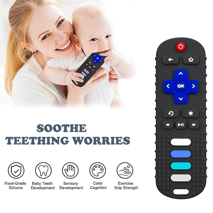 YAPROMO 2Pcs Teething Toys, Baby Remote Toy Teethers, Silicone Toy Remote Teethetr for Infant Toddler Kids/Boy/Girl, BPA Free and Refrigerator Safe