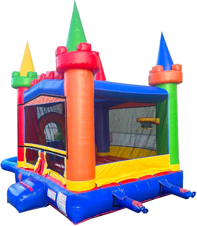 Inflatable Bounce House with Slide for Kids - Backyard Modular Rainbow Castle Combo Bouncer with Water Pool, Outdoor Toys, Jumpers for Kids - Bounce House with Blower & Stakes - 12' x 12' Area