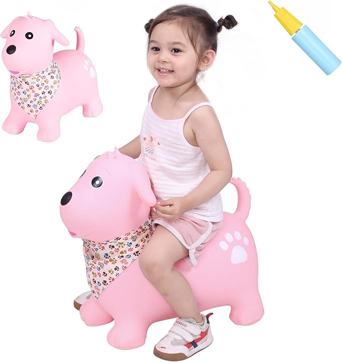 INPANY Bouncy Dog Hopper for Toddlers-Hopping/Bouncing/Bounce Hoppers, Jumping Toys, Inflatable Ride-on Animal Toy for Kids/Boys/Girls 2, 3, 4, 5 Years Old Gifts(Pump Included)