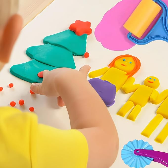 Clay and Dough Tools 6 Pieces Basic Dough Tool Set for Kids, Variety of Rolling Pins, Rollers, Cutters