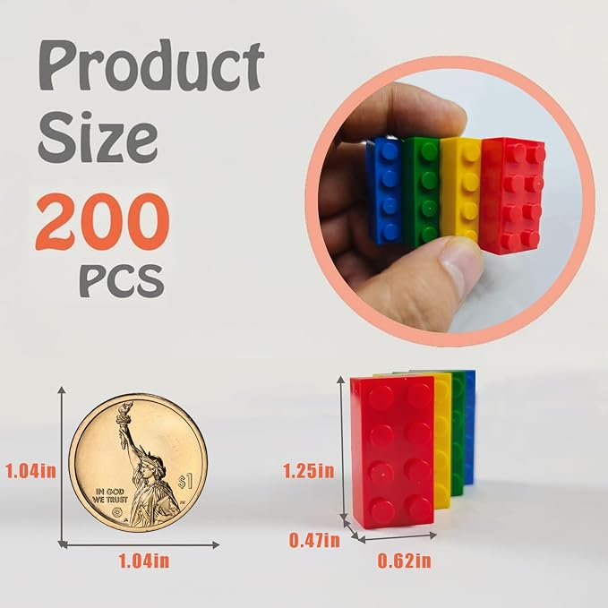 HUIZDQ 500 Piece Classic Small Building Bricks, 2x4 Bulk Bricks STEM Creative Building Toys, Red, Yellow, Blue, Green(Small Bricks, 1.25x0.62x0.47 in)