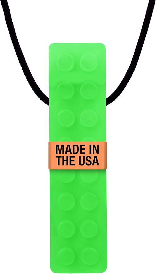ARK Brick Stick, Chew Necklace for Sensory Kids and Adults, Oral and Hand Fidget for Autism, ADHD, SPD, Anxiety, Medical-Grade Textured Chew Necklace, Standard, Softest, Translucent Green