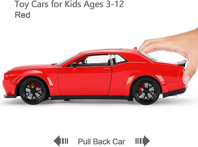 Toy Cars for Boys Age 3-12 1:24 Car Toys Diecast Metal Car Model with Light & Sound Collectable Muscle Cars for 3+ Year Old Kids (Red)