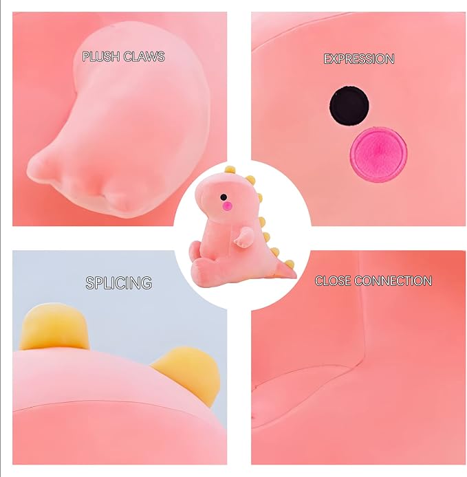 DUANMUL Cute Dinosaur Plush Toys, Fat Dinosaur Stuffed Animals Toys Dolls, Dinosaur Plush Toy Soft Stuffed Animal Dino Plushies Doll Cute Birthday Gifts for Kids Girls Boys (Pink,23in)