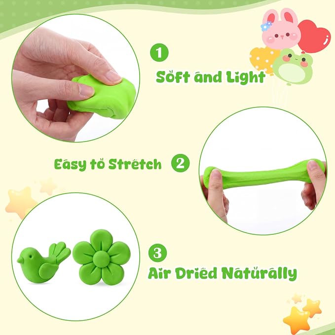 VioraWhite 40 Pcs 21oz Air Dry Clay Bulk Modeling Ultra Lightweight Foam Modeling Clay for Kids Adults DIY Crafts Party Arts and School Project Gifts Supplies(Green)