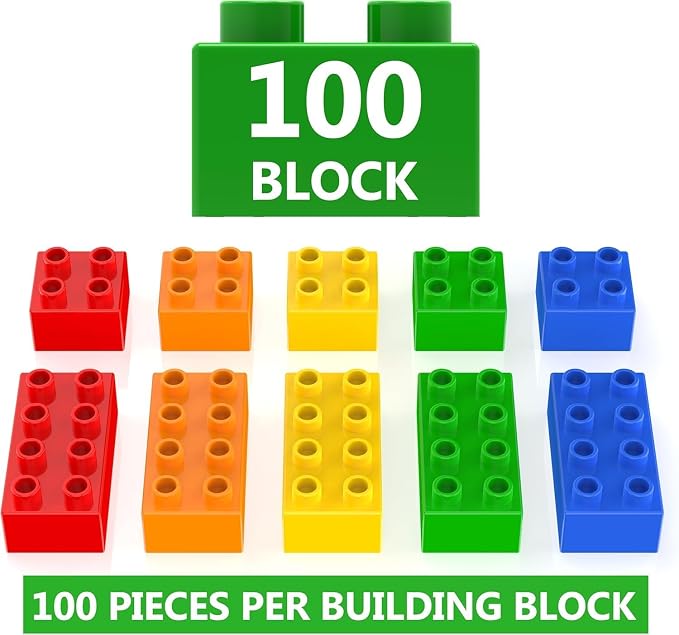 100 Pcs Jumbo Building Blocks Set for Toddlers (80 Square & 20 Rectangle) | Compatible Big Construction Bricks in 5 Colors | Kids Ages 3+ STEM Toy