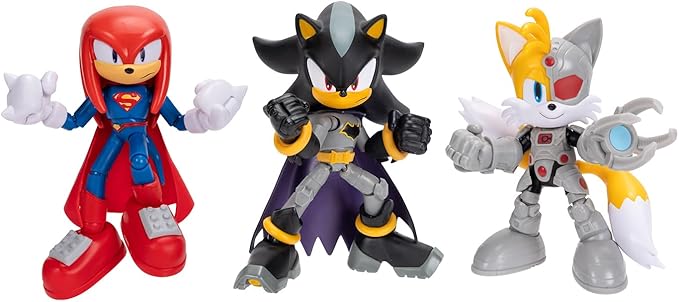 DC X Sonic Collectable Action Figures Shadow as Batman, Tails as Cyborg, Knuckles as Superman Featuring Highly Articulation Figures with Dynamic Posing