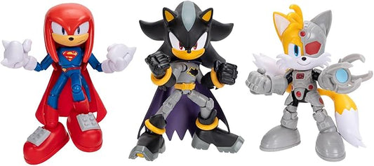 DC X Sonic Collectable Action Figures Shadow as Batman, Tails as Cyborg, Knuckles as Superman Featuring Highly Articulation Figures with Dynamic Posing