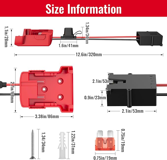 Power Wheel Azocek Adapter Compatible with Milwaukee 18V Battery with Wire Harness Connector Compatible with 12 Volt Power Wheel, 12AWG Wire with 40A Fuse