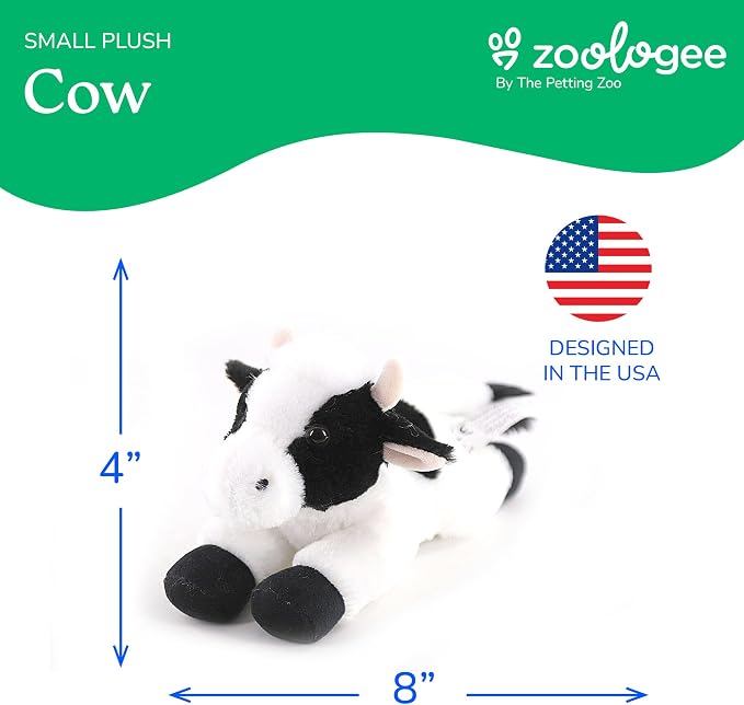 The Petting Zoo Cow Stuffed Animal Plushie, Gifts for Kids, Scoopz Wildlife Animals, White Cow Plush Toy, 8 inches