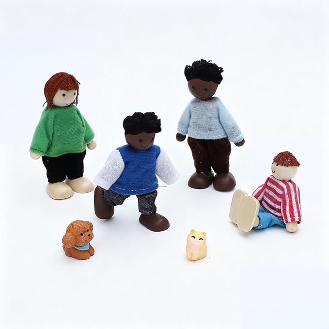 ONEST 10 Pieces Wooden Dollhouse Family Set Mini People Figures Sets Dollhouse Dolls Wooden Doll Family Pretend Play Figures Accessories for Pretend Doll House