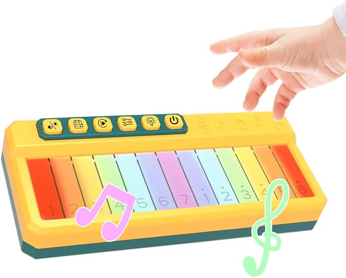 Toddlers Piano Toy with Rainbow Lights, Portable Travel Piano Keyboard Musical Instrument Learning Toys, Music Interactive Birthday Gift for 3 4 5 Year Old (Yellow)