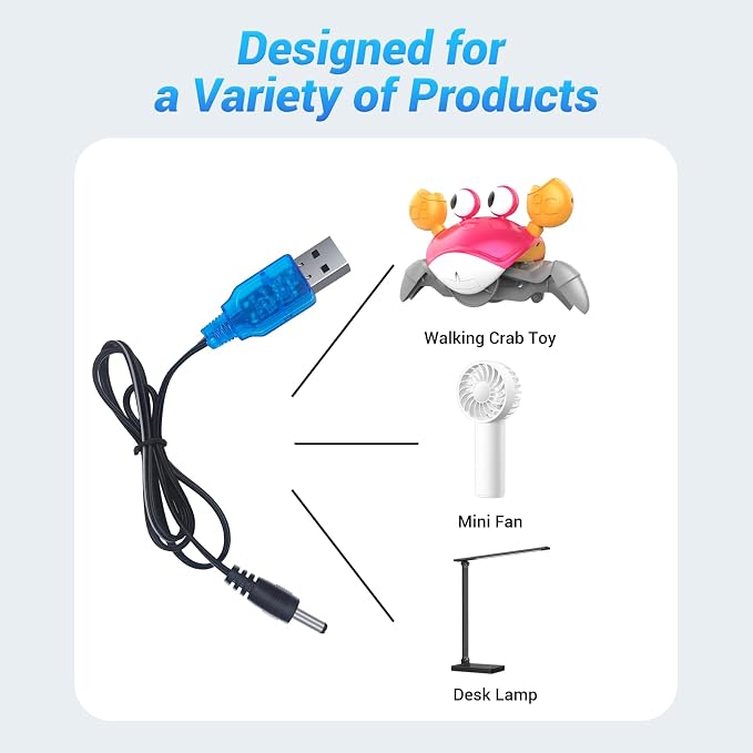Cable for Crawling Crab Baby Toy: Original Charger Cord for Walking Crab Baby Toy - Tummy Time Crab Toy Charging USB Wire Moving Crab Dog Toy Running Dancing Crab