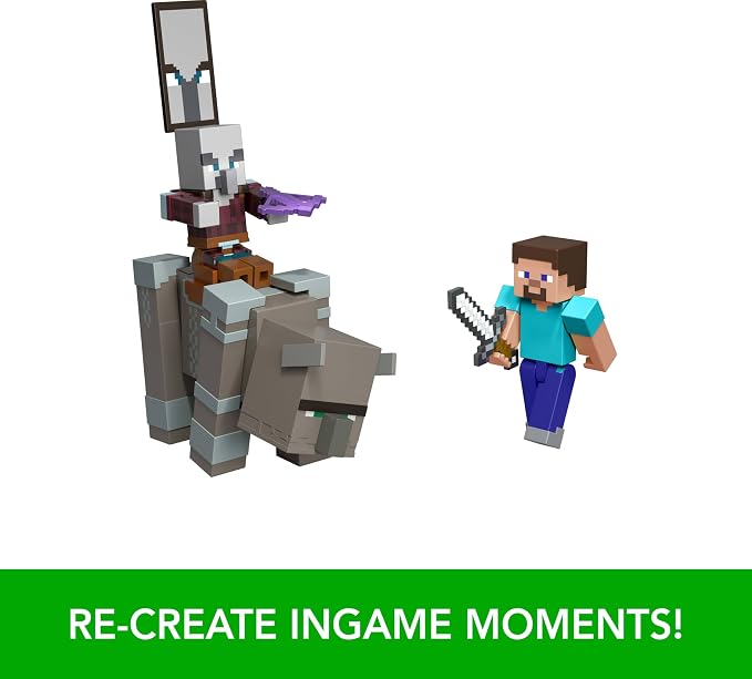 Mattel Minecraft Village Raid Pack with 3 Action Figures & Accessories, 3.25-inch Scale Collectible Set Includes Steve (Amazon Exclusive)