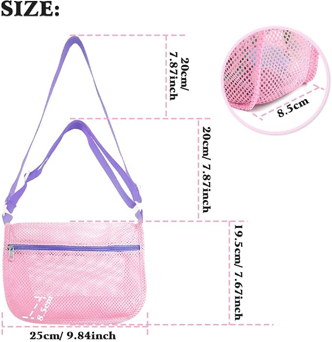 Beach Mesh Shovel and Shell Bag Set, Shark Tooth Sifter Dipper with Mesh Beach Bags for Shell Collecting, Kids Sand Filter Scooper Toys for Toddlers Shelling Picking Up (Red)