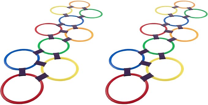 HEY! PLAY! Hopscotch Rings Game - Ten 11-Inch Plastic Rings and 15 Connectors for Indoor and Outdoor Use - Play Set for Girls-and Boys (Multicolored),(Pack of 2)