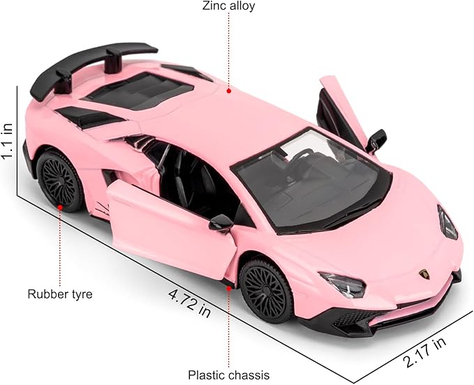 TGRCM-CZ 1/36 Scale Lamborghini Aventador LP700-4 Casting Model Car, Zinc Alloy Pull Back Vehicles Toy Car for Toddlers Kids Boys Girls Gift (Pink)