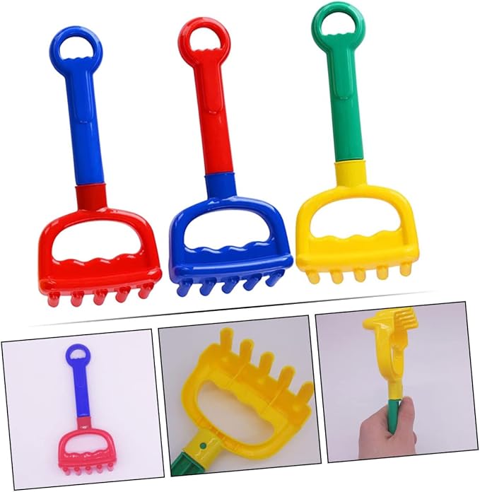 MERRYHAPY 3pcs Beach Rake Lightweight Plastic Sand Tools for Outdoor Blue Colors Box for Ages