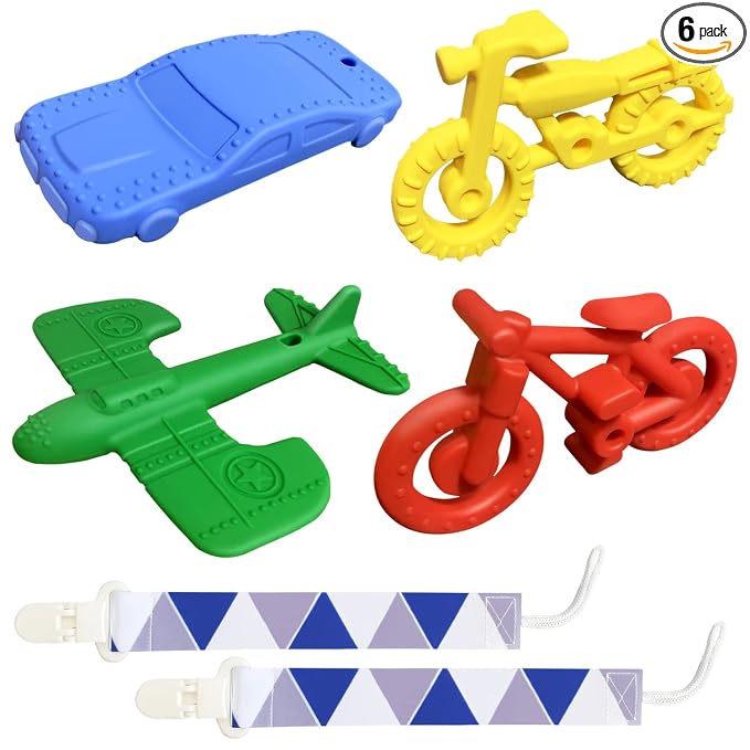 Teething Toys for Babies 6-12 Months 12-18 Months, Teether Toys, Baby Chew Toys, BPA Free Teething Toys, Baby Teether, Transportation Tools Shape Teethers, Baby Toys for Boys Girls (6 Pack)