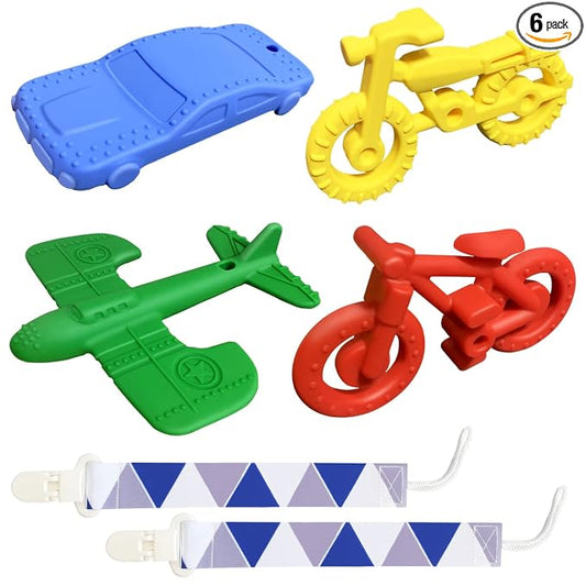 Teething Toys for Babies 6-12 Months 12-18 Months, Teether Toys, Baby Chew Toys, BPA Free Teething Toys, Baby Teether, Transportation Tools Shape Teethers, Baby Toys for Boys Girls (6 Pack)