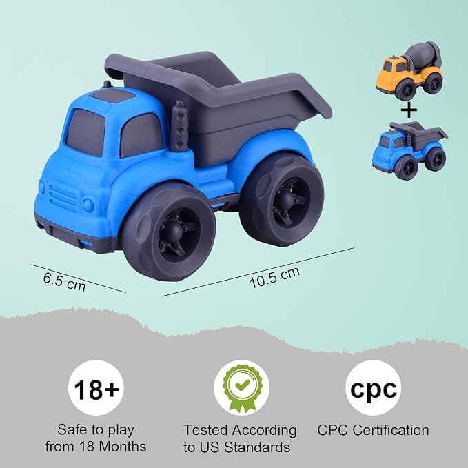 Aigitoy Dump Truck Toys for 3 Year Old Boys, BPA Free, Phthalates Free, PVC, Dump Truck, Mixer Cement, Easter Christmas Birthday Gifts for 2 3 4 Year Boy Girl. Dishwasher Safe,Recycled Plastic (Blue)