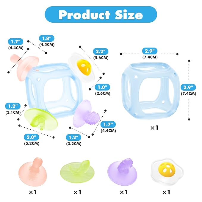 Baby Silicone Teether, Food-Grade Soft Silicone Teething and Sensory Toy, BPA-Free and Non-Toxic, Relieves Baby's Teething Discomfort, Featuring 4 Different Shapes of Teethers