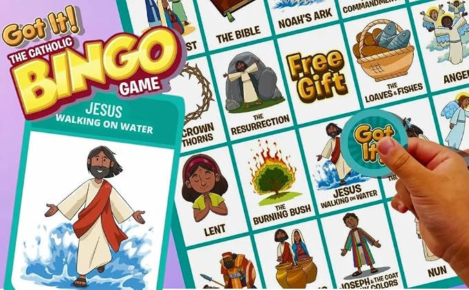 Got It! The Catholic Bingo Game - 2-in-1 Saints & Church Edition - 24 Double-Sided Laminated Cards with Real Chips & Storage Bag - Educational Faith Based Gift for Kids, Teens & Families - Ages 6+