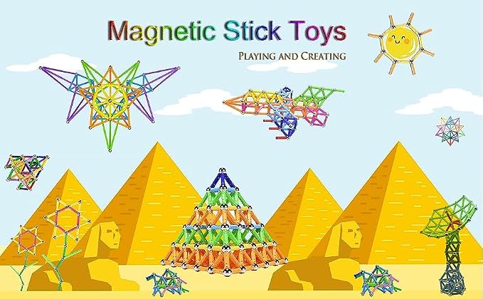 308 Pieces Magnetic Building Blocks Toys, Magnet Construction Build Kit Education Toys 3D Puzzle for Kids, Playing Stacking Game with Magnetic Bricks and Sticks, Color Random