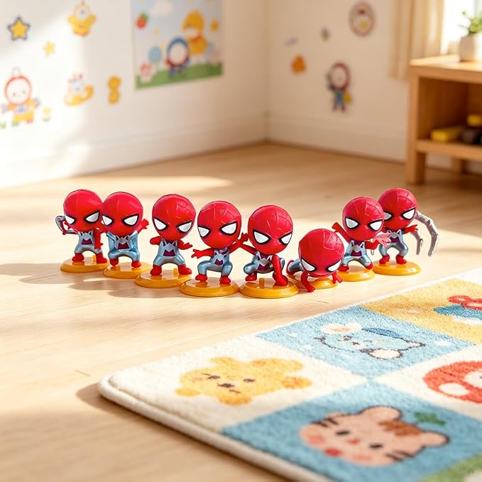 8Pcs Spider Figure Set, Cartoon Figures Christmas ‌Decoration‌, Collectible Figurines Gift for Anime Fans