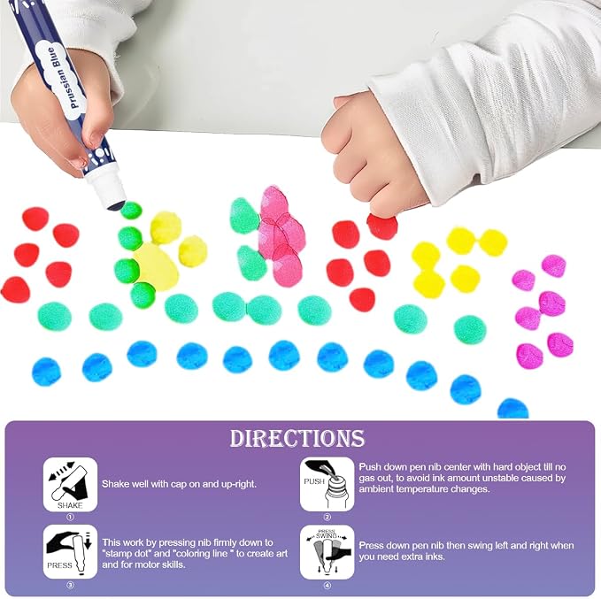 DOSEWART Dot Markers for Kids, 12-Color Bingo Daubers, Washable Bingo Markers for Kids Drawing Coloring, Arts and Crafts Supplies Dot Paint Marker Set