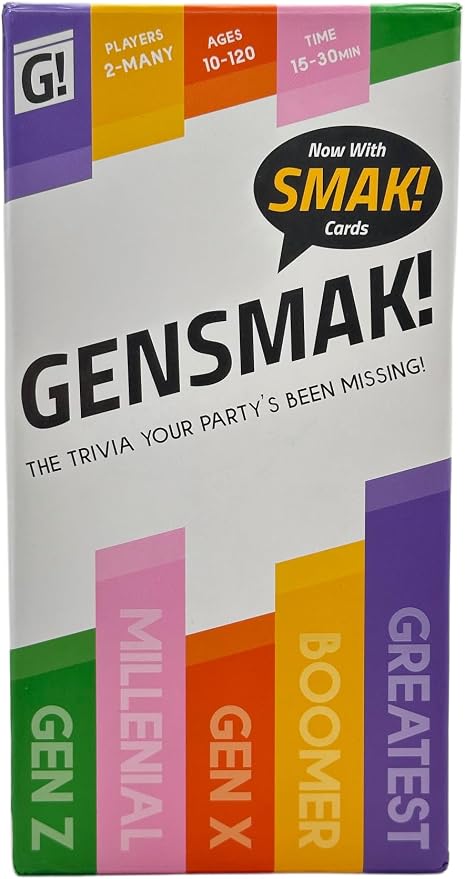 GENSMAK! Trivia Party Game for Adults & Families Multi-Generational Trivia Card Game for Game Night Funny Trivia with Hints 2-8+ Players Ages 10+
