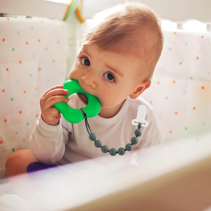 6-Pack Silicone Pacifier Clips for Babies, Safe Teething Beads, Rust-Free Holders, Baby Boy and Girl Essentials, Newborn Must-Have Accessories