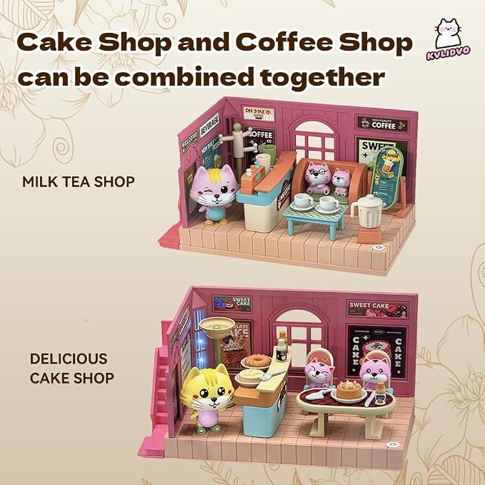 Koko's Cat Town DIY Miniature House Kit,Tiny Pink House Series–Cake Shop Building Kit,Dollhouse for 3 and up, Dollhouse Building Kit with Cats,Cat Toys Gift for Girls Boys Teens Kids Ages 3+