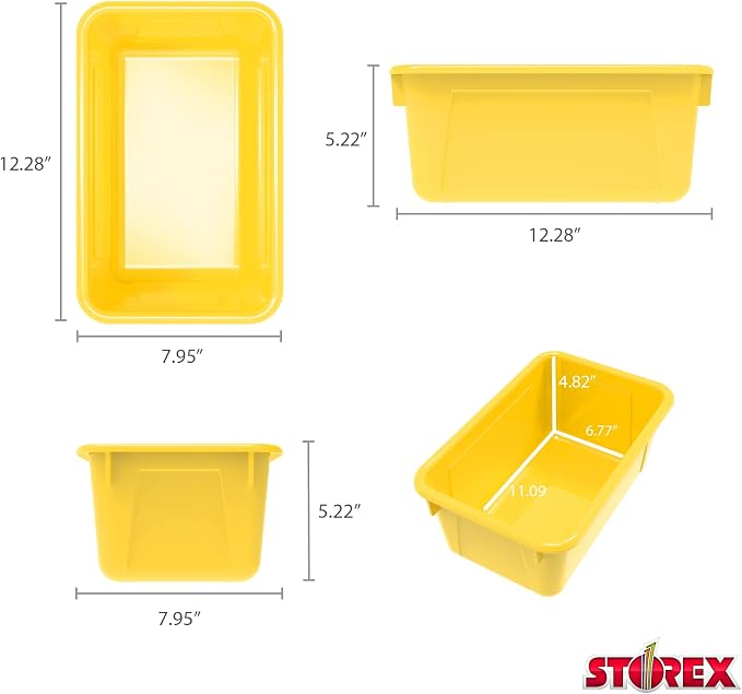Storex Small Cubby Bins – Plastic Storage Containers for Classroom, 12.2 x 7.8 x 5.1 inches, Class Yellow, 5-Pack (62418A05C)