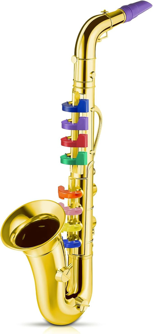 Lewtemi Gold Saxophone Musical Instruments Toy for Kid Toddler Fake Plastic Preschool Music Toy Gift Portable Wind Instrument Early Educational Teaching Songs Gifts for Toddlers Children