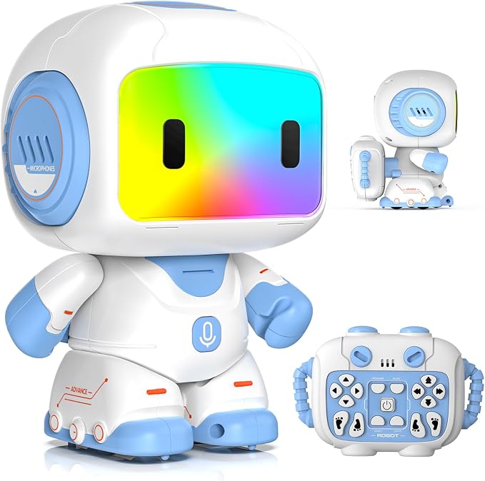 Robot Toys for Kids Ages 3-6, Mini Backpack Remote Control Robot with Voice Recording & Repeat, LED Light-Up Face, Music Dance, Programmable Actions, STEM Toy Gifts for Boys Girls
