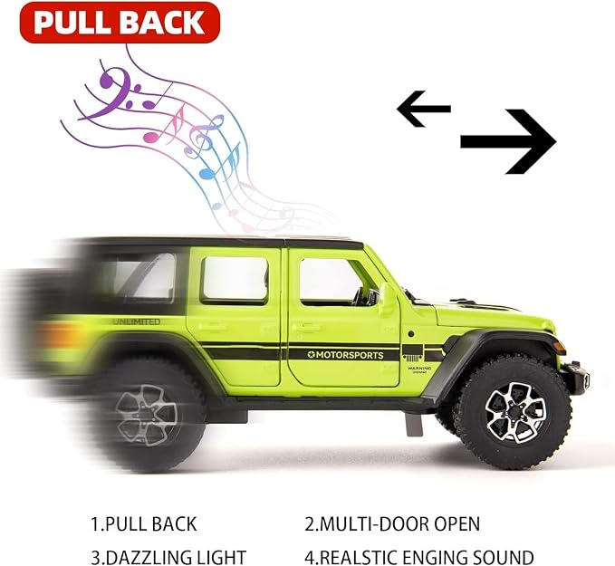 WAKAKAC Compatible for Toy Car 1/32 Die-cast Pull Back Model Car with Sound and Light, Toy Vehicle Cars for Kids Boys Girls Toddler Christmas Birthday Gift Green