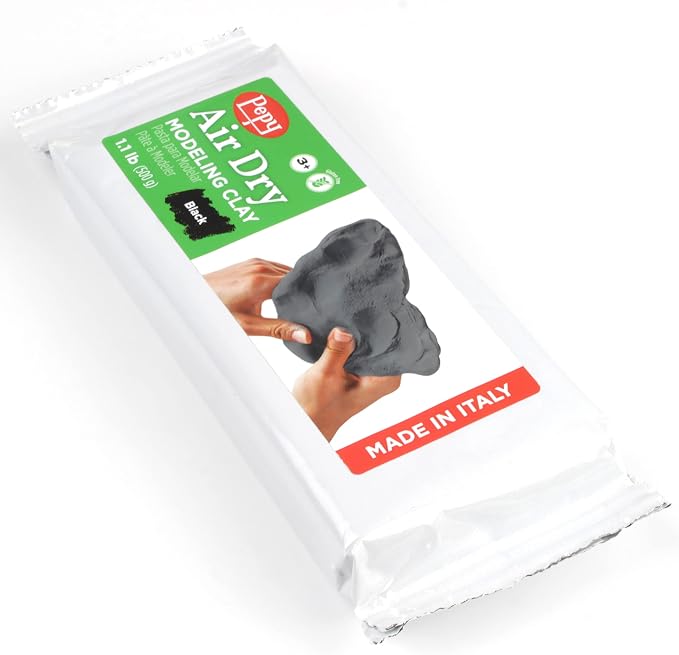 Pepy Premium European Air Dry Modeling Clay Black 1.1 lb Bar, Easy to Use Air-Hardening Clay for Classroom and Montessori Sculpting and Crafts Projects
