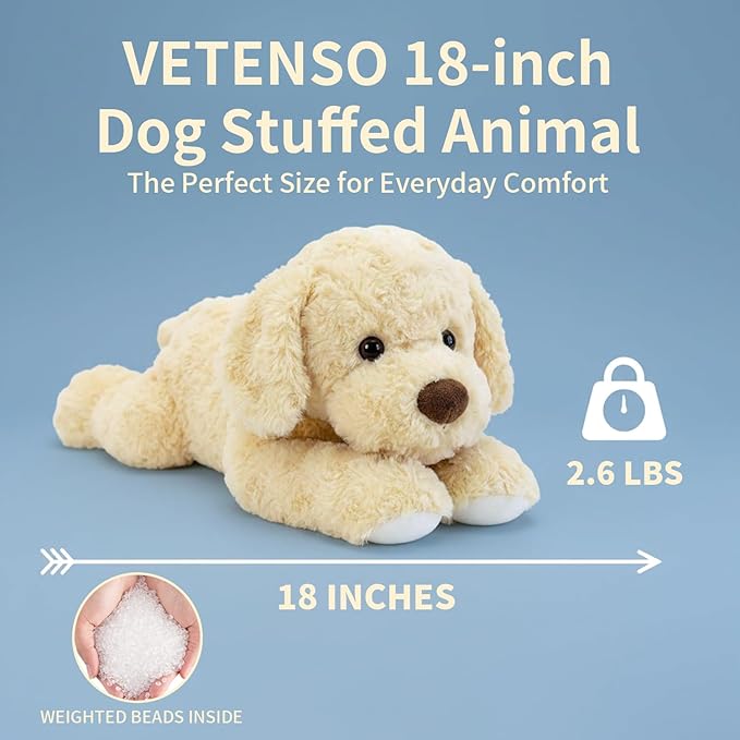 Weighted Plush Dog, 18" Golden Retriever Stuffed Animal 2.6 lbs, Soft Cream Yellow Plush Puppy for Kids & Adults, Cozy Bedtime Companion